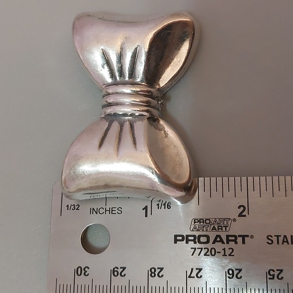Vintage Antique 925 Sterling Silver Puffy Bow Brooch Pin or Pin Chunky Large - Picture 6 of 7